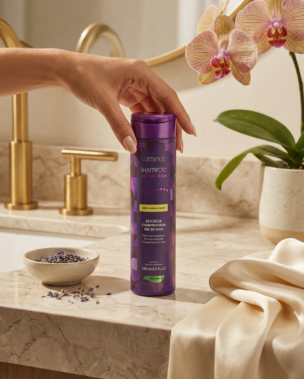Shampoo na bancada com lavanda